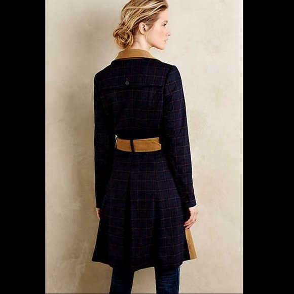 Anthropologie Colorblocked Plaid Trench Coat by Harlyn - Picture 2 of 9